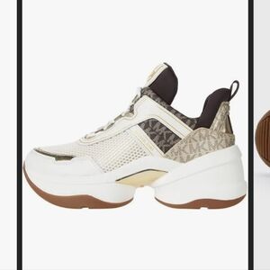 Michael Kors Olympia  Beige and White Sneakers